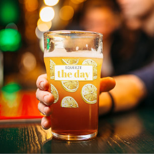 Modern Yellow Lemons Pattern & Squeeze The Day Glass