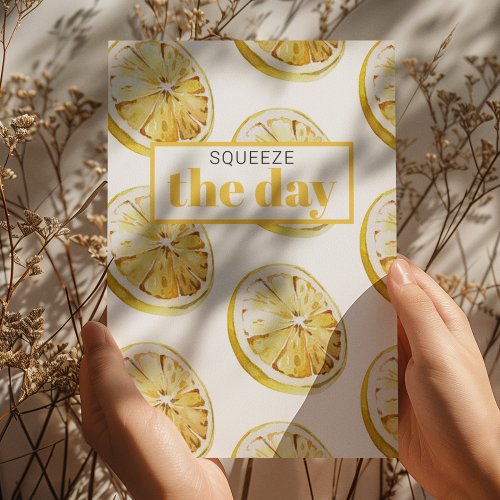 Modern Yellow Lemons Pattern  Squeeze The Day Holiday Card