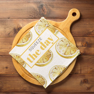 Modern Yellow Lemons Pattern & Squeeze The Day Kitchen Towel