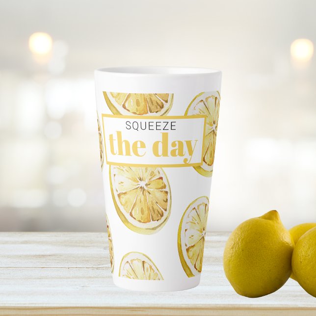 Modern Yellow Lemons Pattern & Squeeze The Day Latte Mug (Creator Uploaded)