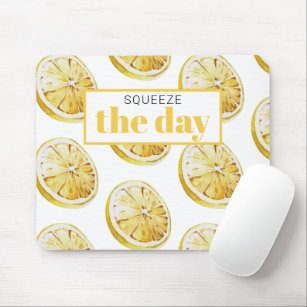 Modern Yellow Lemons Pattern & Squeeze The Day Mouse Pad