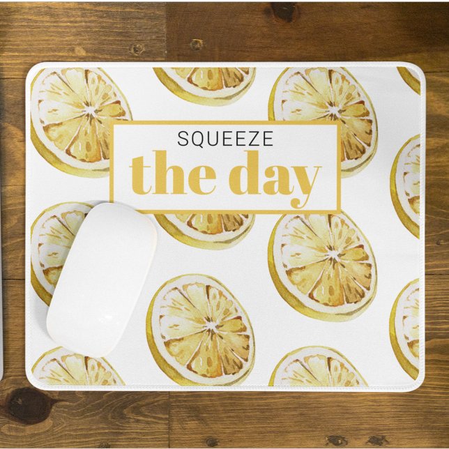 Modern Yellow Lemons Pattern & Squeeze The Day Mouse Pad (Creator Uploaded)