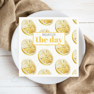Modern Yellow Lemons Pattern & Squeeze The Day Napkins