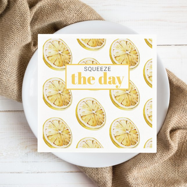 Modern Yellow Lemons Pattern & Squeeze The Day Napkins (Creator Uploaded)