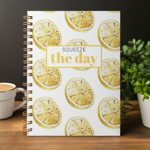 Modern Yellow Lemons Pattern & Squeeze The Day Notebook