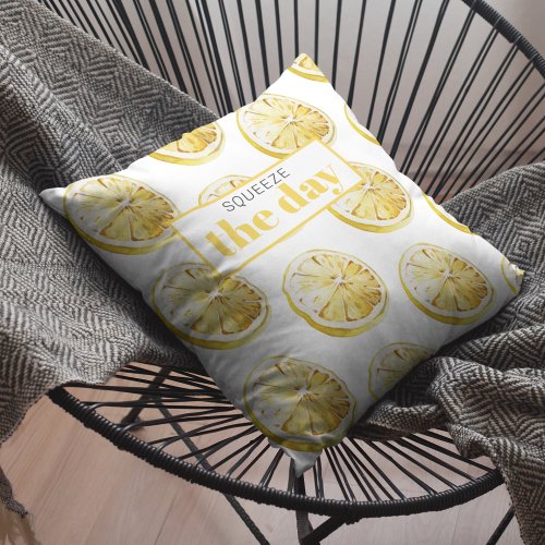 Modern Yellow Lemons Pattern  Squeeze The Day Outdoor Pillow