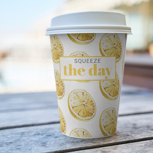 Modern Yellow Lemons Pattern & Squeeze The Day  Paper Cups (Creator Uploaded)