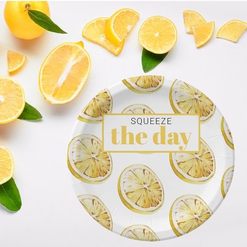 Modern Yellow Lemons Pattern  Squeeze The Day Paper Plates