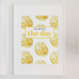 Modern Yellow Lemons Pattern & Squeeze The Day Poster