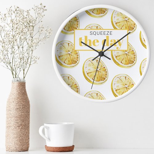 Modern Yellow Lemons Pattern  Squeeze The Day Round Clock