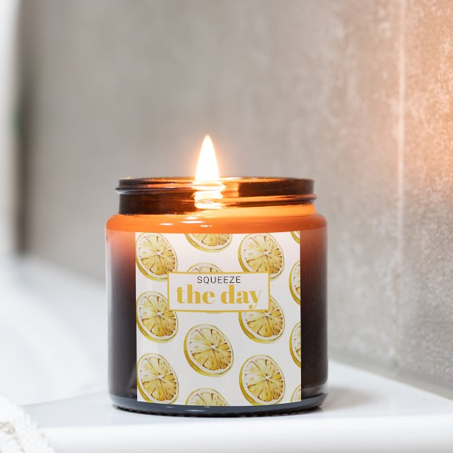 Modern Yellow Lemons Pattern & Squeeze The Day Square Sticker (Creator Uploaded)