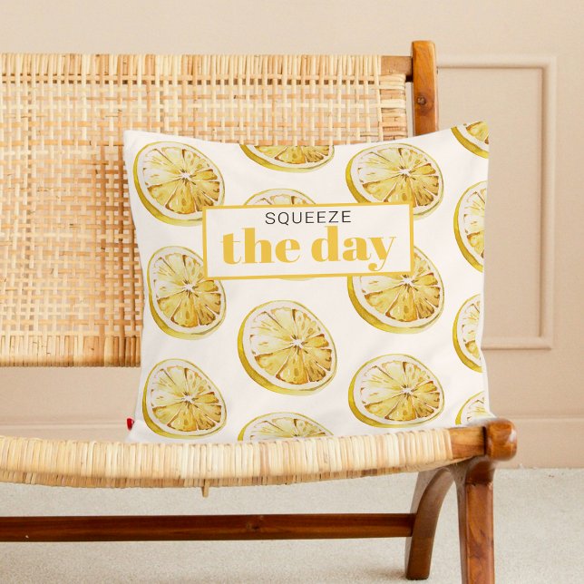 Modern Yellow Lemons Pattern & Squeeze The Day  Throw Pillow (Creator Uploaded)