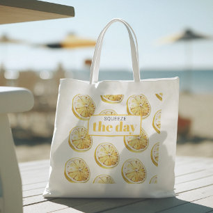 Modern Yellow Lemons Pattern & Squeeze The Day Tote Bag