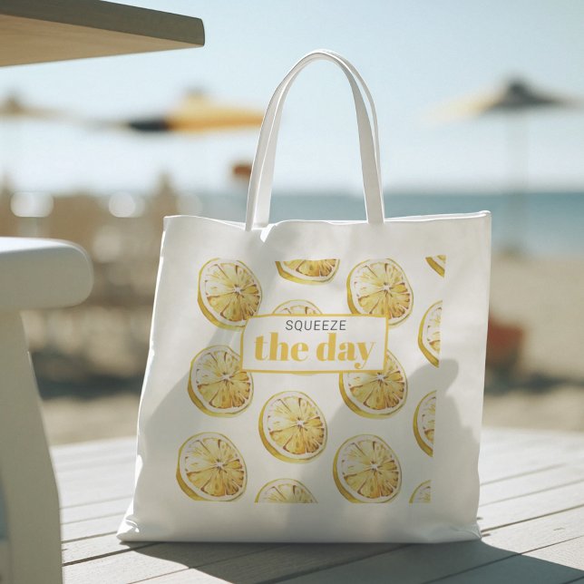 Modern Yellow Lemons Pattern & Squeeze The Day Tote Bag (Creator Uploaded)