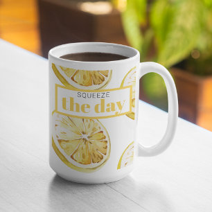Modern Yellow Lemons Pattern & Squeeze The Day Two-Tone Coffee Mug