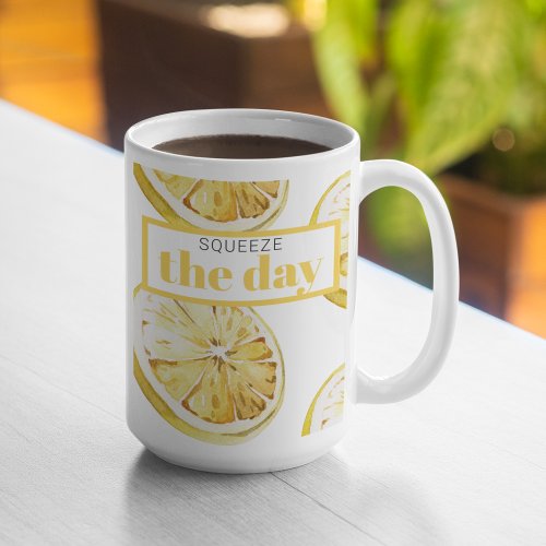 Modern Yellow Lemons Pattern  Squeeze The Day Two_Tone Coffee Mug