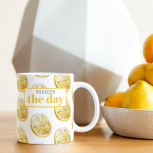 Modern Yellow Lemons Pattern & Squeeze The Day Two-Tone Coffee Mug