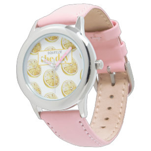 Modern Yellow Lemons Pattern & Squeeze The Day Watch