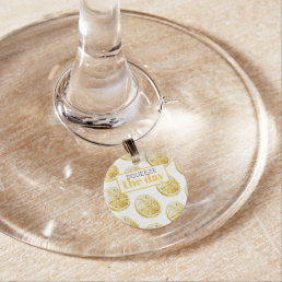 Modern Yellow Lemons Pattern &amp; Squeeze The Day Wine Charm