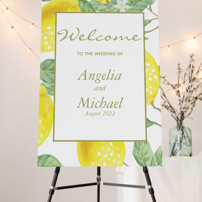 Modern Yellow Lemons Wedding Welcome Sign (In Situ (Stand))