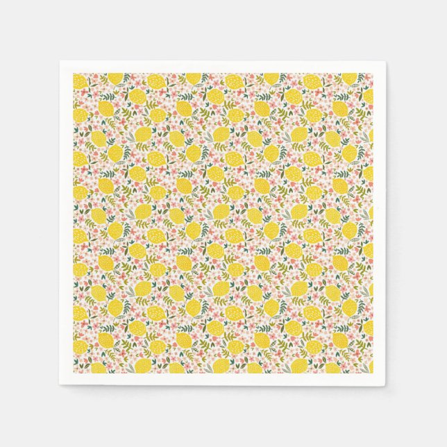 Modern Yellow Lemons with Pink Floral Napkins (Front)