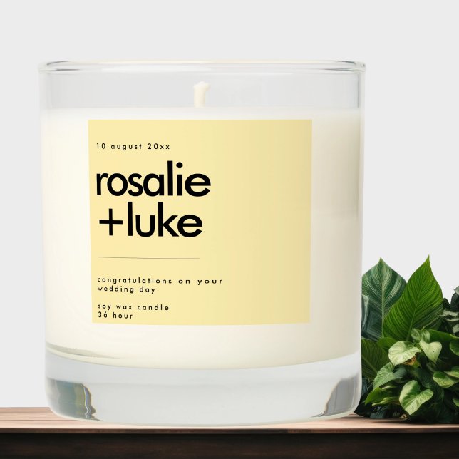 Modern Yellow Luxe Wedding Couple Name Scented Candle (Creator Uploaded)