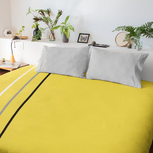 Modern Yellow Minimalist Black Gray Lines  Duvet Cover