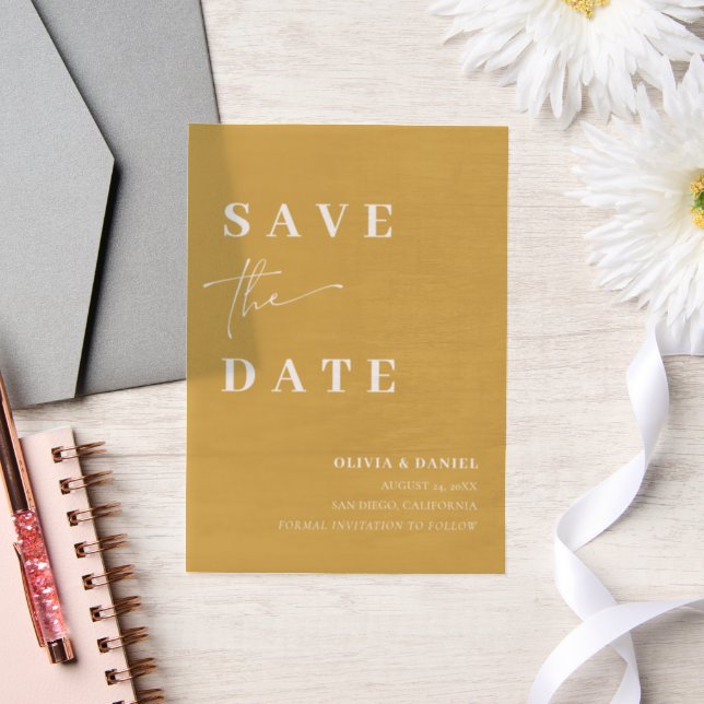 Modern Yellow Minimalist Elegant Save the Date Vellum Invitations (Wedding)