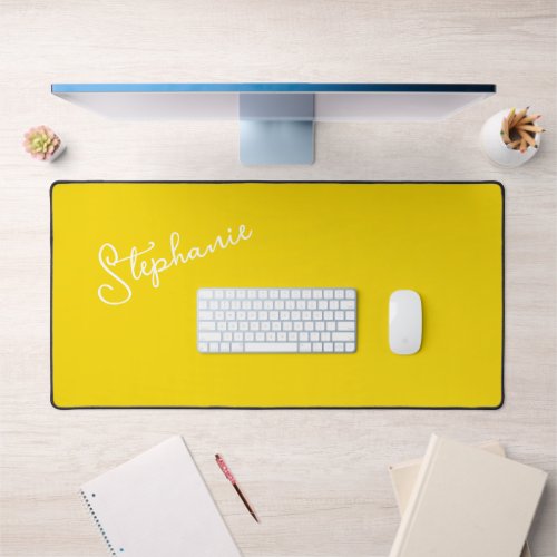 Modern Yellow Minimalist Personalized Script Name  Desk Mat