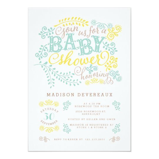 Modern Yellow Mint Gender Neutral Cute Baby Shower Invitation Modern Yellow Mint Gender Neutral Cute Baby Shower Invitation Zazzle