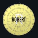 Modern yellow monogram name dart board<br><div class="desc">Modern yellow dart board with a black name and white monogram. Personalize with name and initial.</div>