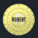 Modern yellow monogram name dart board<br><div class="desc">Modern yellow dart board with a black name and white monogram. Personalize with name and initial.</div>