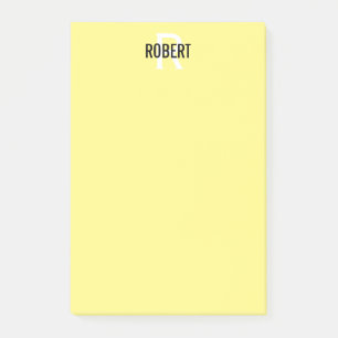 Modern yellow monogram name post-it notes
