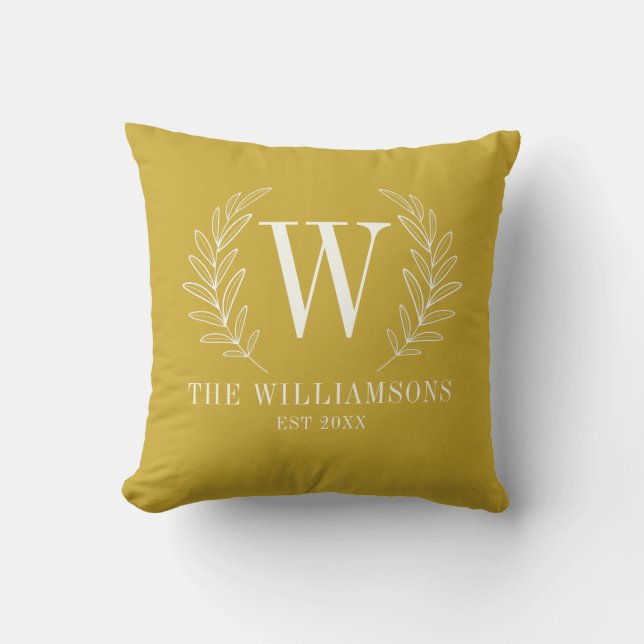Modern Yellow Monogram Name Throw Pillow (Front)
