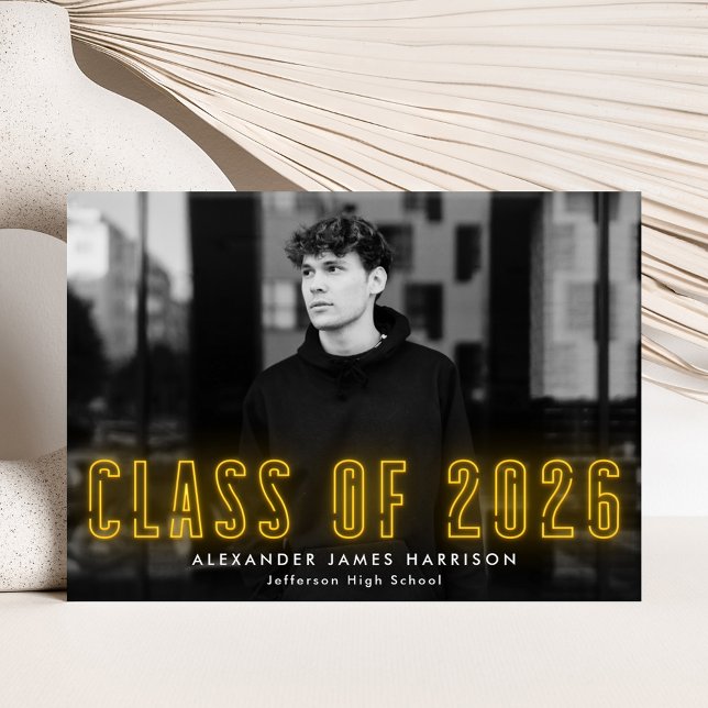 Modern Yellow Neon Class of 2026 Photo Graduation Announcement (Creator Uploaded)
