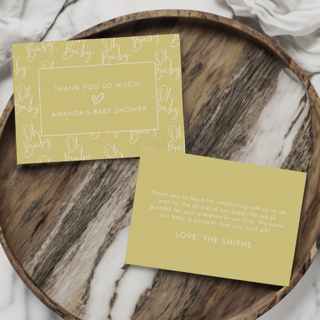 Modern Yellow Oh Baby Simple Baby Shower Flat Thank You Card (Creator Uploaded)
