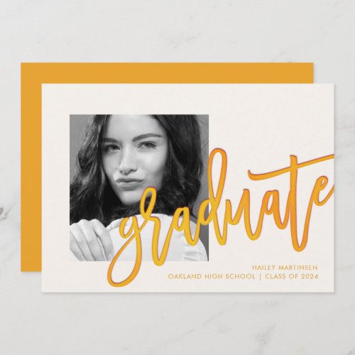Modern Yellow Ombre Typography Photo Grad Party Invitation