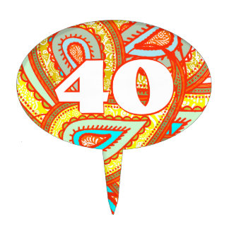 Modern Yellow Orange Aqua Mint Paisley Gifts Cake Topper
