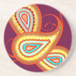 Modern Yellow Orange Aqua Mint Paisley Gifts Coaster