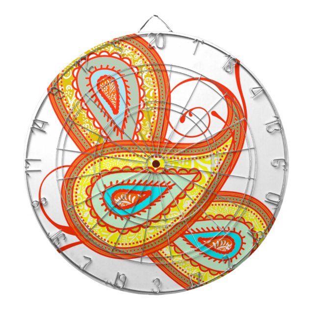 Modern Yellow Orange Aqua Mint Paisley Gifts Dartboard (Front)