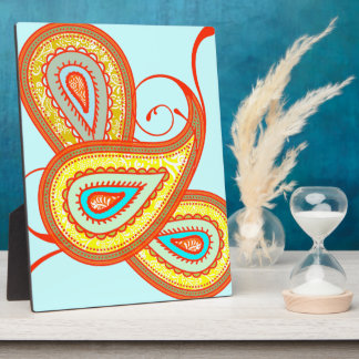 Modern Yellow Orange Aqua Mint Paisley Gifts Plaque