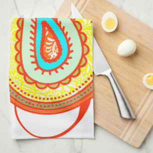 Modern Yellow Orange Aqua Mint Paisley Gifts Towel
