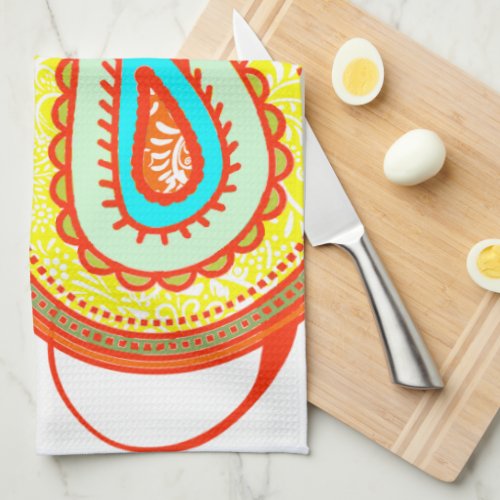 Modern Yellow Orange Aqua Mint Paisley Gifts Towel