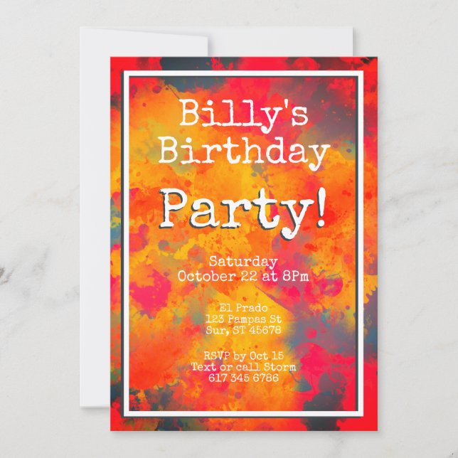 Modern Yellow Orange Red Abstract Birthday Party Invitation (Front)