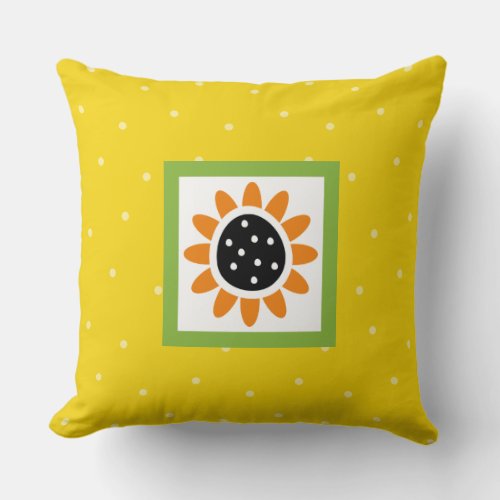 Modern Yellow Orange Sunflower Polka Dots Throw Pillow