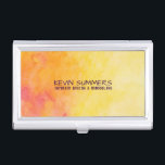 Modern Yellow & Orange Watercolor Background Business Card Case<br><div class="desc">Elegant simple modern watercolor background in yellow and orange with some pink accents. Purple color as a suggested font color.</div>