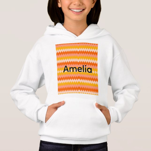 Modern Yellow, Orange & White Zig Zag Pattern Hoodie (Front)