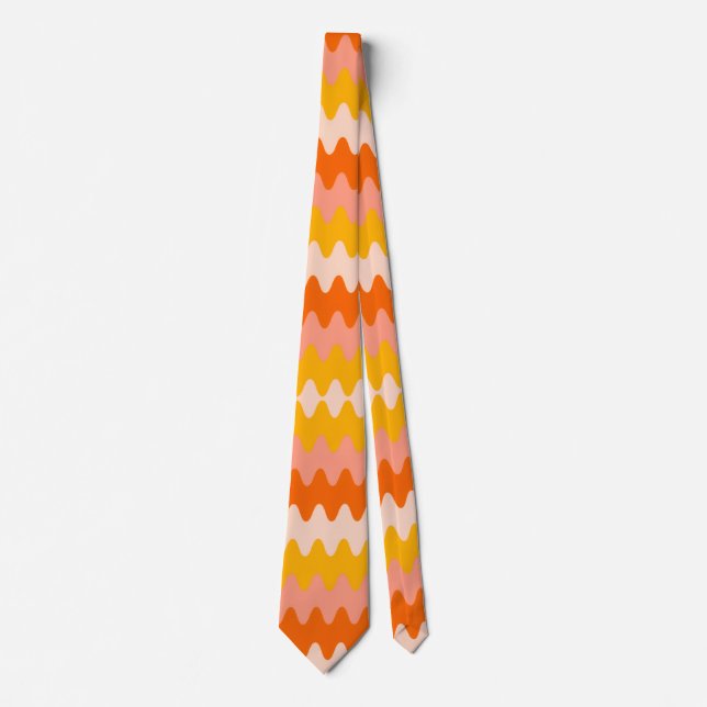 Modern Yellow, Orange & White Zig Zag Pattern Neck Tie (Front)