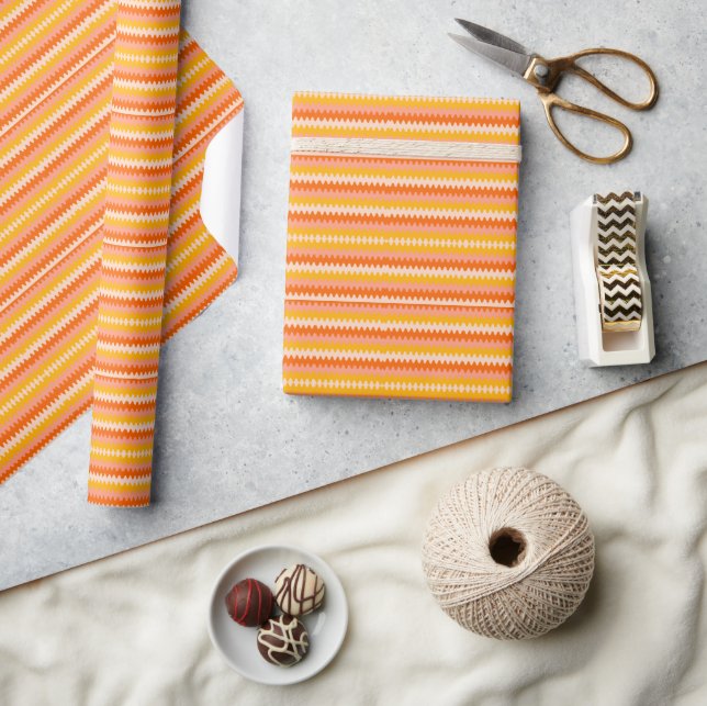 Modern Yellow, Orange & White Zig Zag Pattern Wrapping Paper (Crafts)