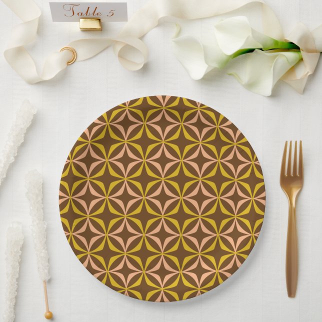 Modern Yellow Pattern Retro Typography Wedding  Paper Plates (Wedding)